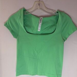 Square Neck Short Sleeve Top - Lime Green